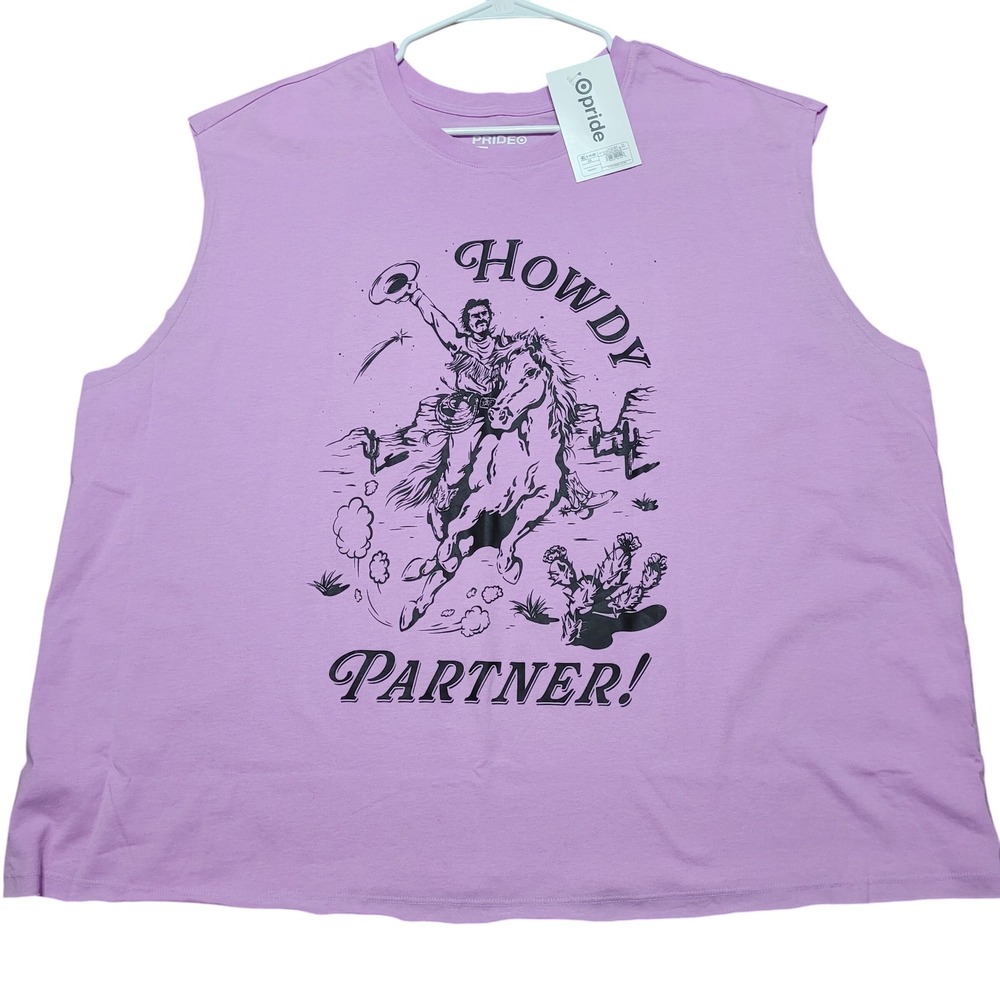 Pride Target Lilac Purple Cowboy Howdy Partner Muscle Top Womens Plus Size 2X